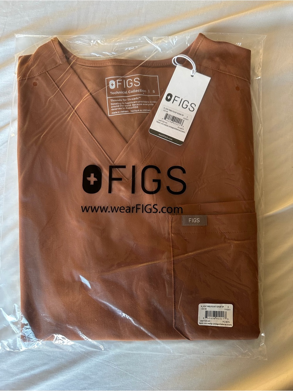 NWT FIGS Leon Three-Pocket Scrub Top Size S Brown